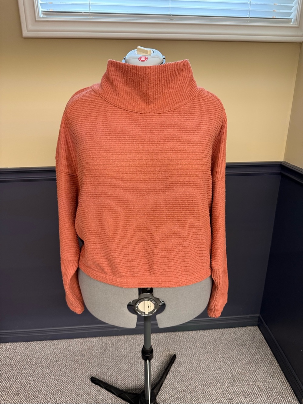 Prana Ribbed Funnel Neck Sweater in Coral-Orange